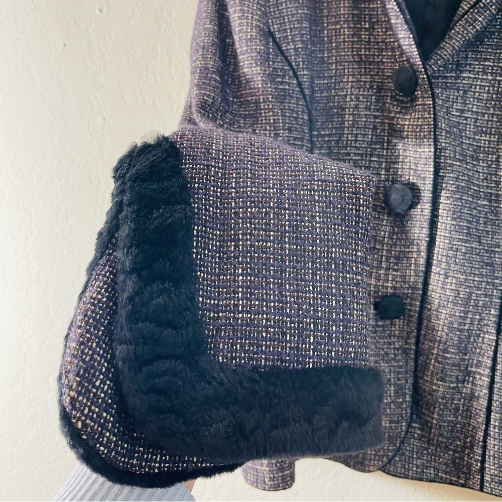 Dana Buchman Faux Fur Neckline Tweed Blazer Jacket Size 12 Multi Color - Picture 7 of 10